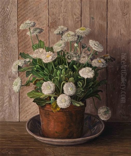 Stilleven Met Witte Chrysanten Oil Painting by Jakob Nieweg