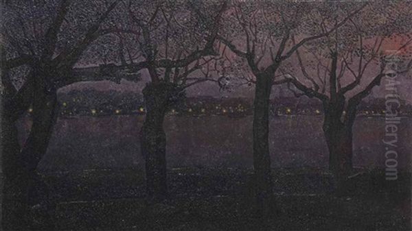 A View Of The River Waal By Night, Nijmegen Oil Painting by Jakob Nieweg