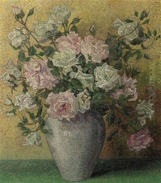 Pink And White Roses Oil Painting by Jakob Nieweg