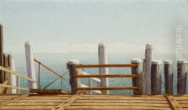 Landing Stage On The Veere Lake Oil Painting by Jakob Nieweg