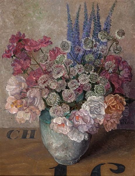 Still Life Of Pink Flowers Oil Painting by Jakob Nieweg