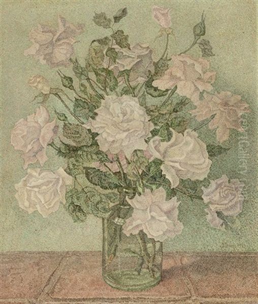 Pink And White Roses Oil Painting by Jakob Nieweg
