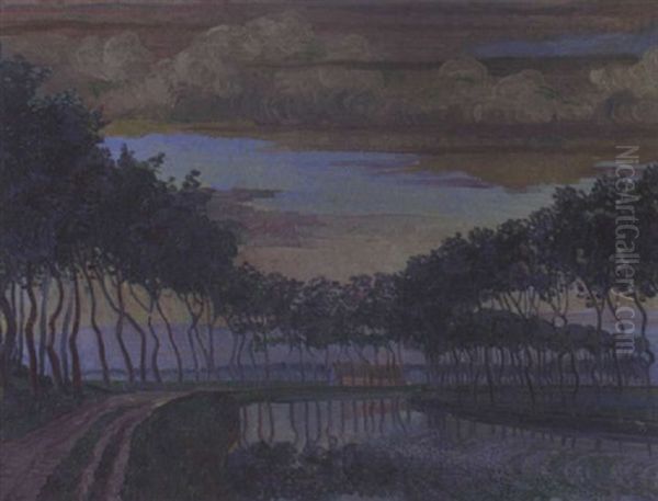 Avondstemming Aan Een Vaart Oil Painting by Jakob Nieweg