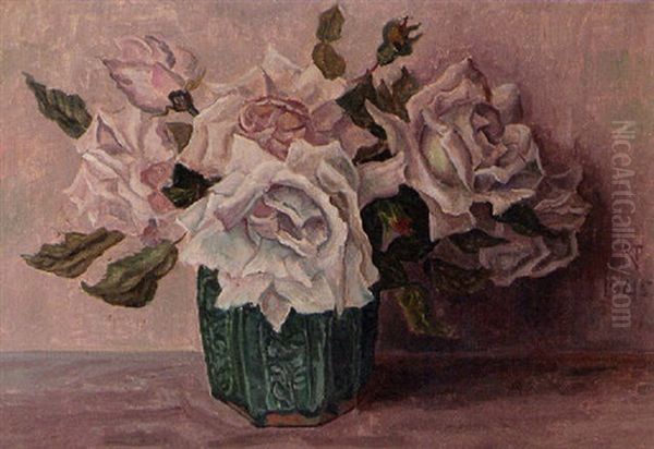 Roses In A Ginger Jar Oil Painting by Jakob Nieweg