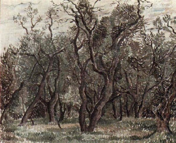 Trees In A Landscape Oil Painting by Jakob Nieweg