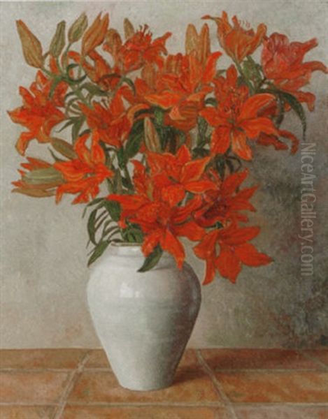 A Still Life With Orange Lilies Oil Painting by Jakob Nieweg