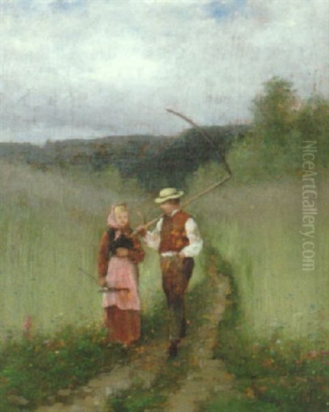 Pa Vag Att Skorda Oil Painting by Johan Severin Nilsson