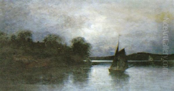 Kustlandskap I Mansken Oil Painting by Johan Severin Nilsson