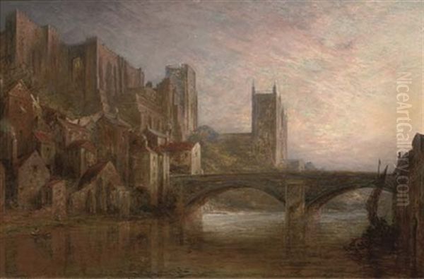 Durham From The River Oil Painting by Pollock Sinclair Nisbet