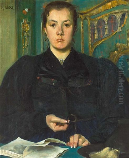 Halbfigurliches Portrait Einer Jungen Frau, Meisterlich Charakterisiert Oil Painting by Rudolf Nissl