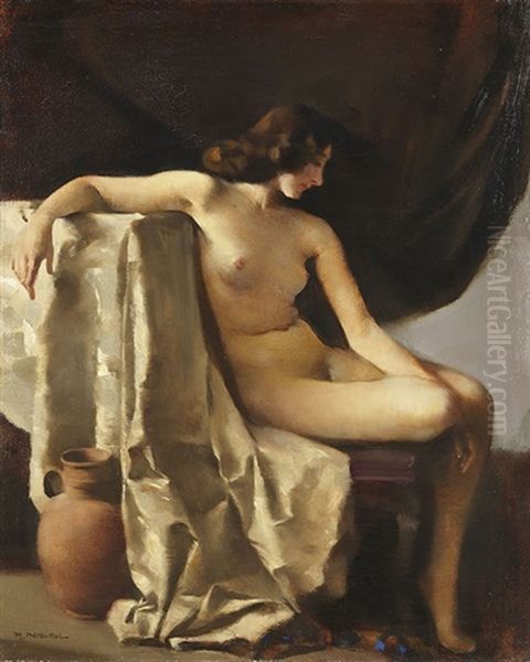 Sitzender Weiblicher Akt In Elegischer Stimmung Oil Painting by Rudolf Nissl