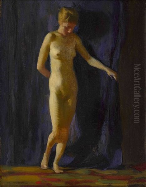 Vor Dem Blauen Vorhang Oil Painting by Rudolf Nissl