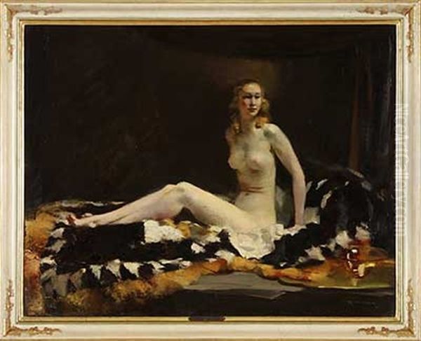 Akt Auf Felldecke Oil Painting by Rudolf Nissl