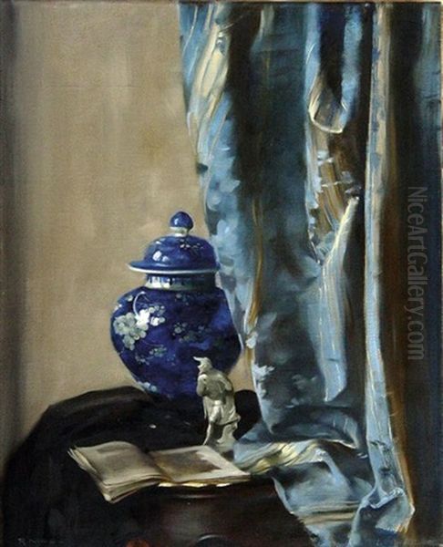 Stilleben In Blau Oil Painting by Rudolf Nissl