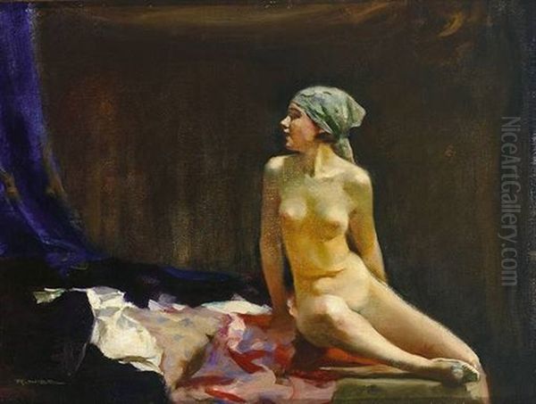 Sitzender Weiblicher Akt Oil Painting by Rudolf Nissl