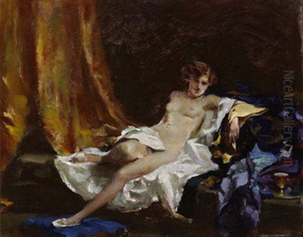 Akt Mit Blau Und Gelb Oil Painting by Rudolf Nissl