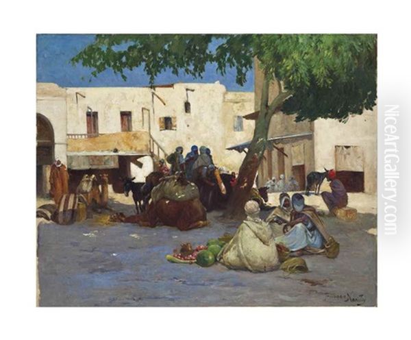 Market At Bou Saada Oil Painting by Francisque Noailly