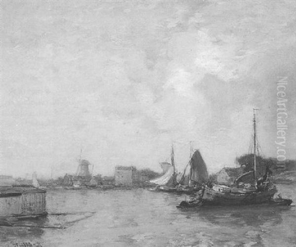 Barges Oil Painting by James Campbell Noble
