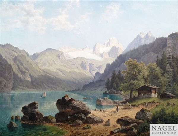 Hochgebirgssee Im Sommer Oil Painting by Theodor (Wilhelm T.) Nocken