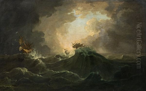 Schiffe Im Sturm Oil Painting by Alexandre Jean Noel