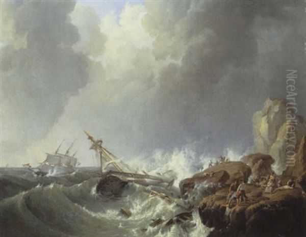 Scene De Naufrage Sur Une Cote Mediterraneenne Oil Painting by Alexandre Jean Noel