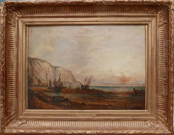 Bord De Mer A Maree Basse Devant Les Falaises Oil Painting by Jules Achille Noel