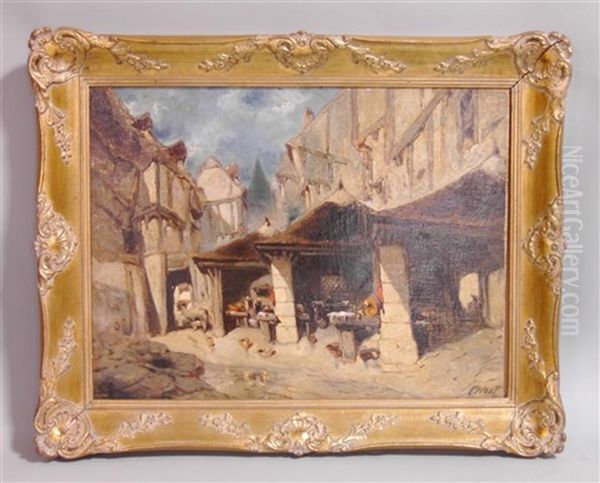 Medieval Market Place Oil Painting by Jules Achille Noel