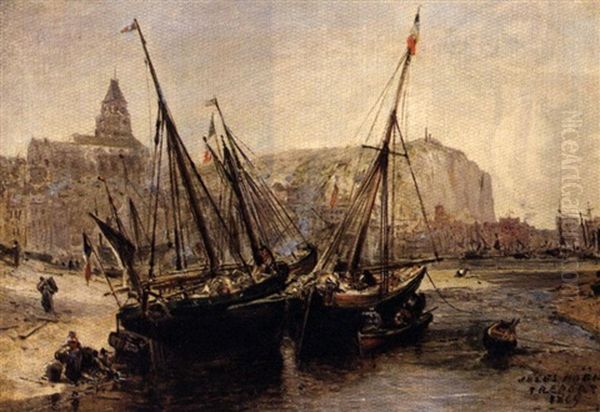Vue Du Port Du Treport A Maree Basse Oil Painting by Jules Achille Noel