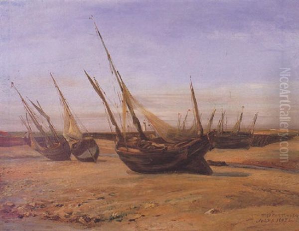 Les Bateaux Au Treport Oil Painting by Jules Achille Noel