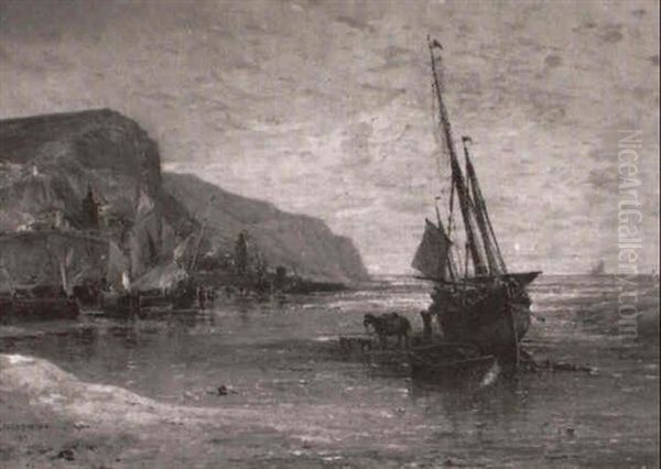 Marine A Dieppe Oil Painting by Jules Achille Noel