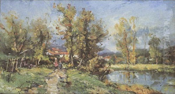 La Belle Soiree Pres De Perreux, Loire Oil Painting by Emile Noirot