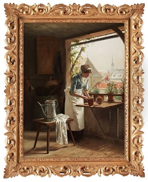 Woman By A Window Oil Painting by Henrik Nordenberg