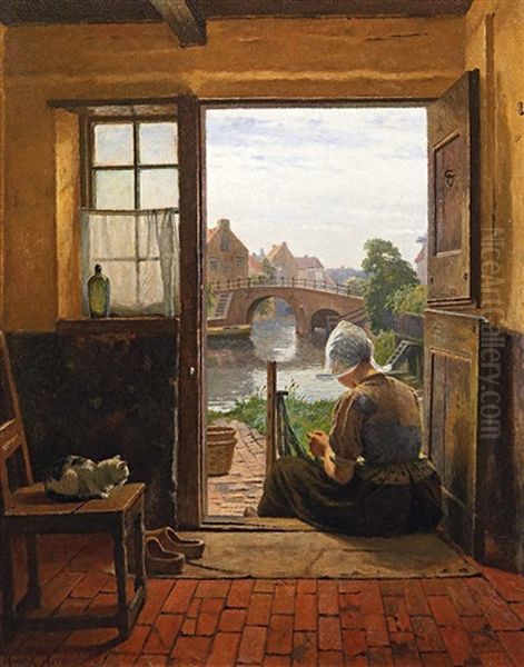 Netzflickerin Oil Painting by Henrik Nordenberg