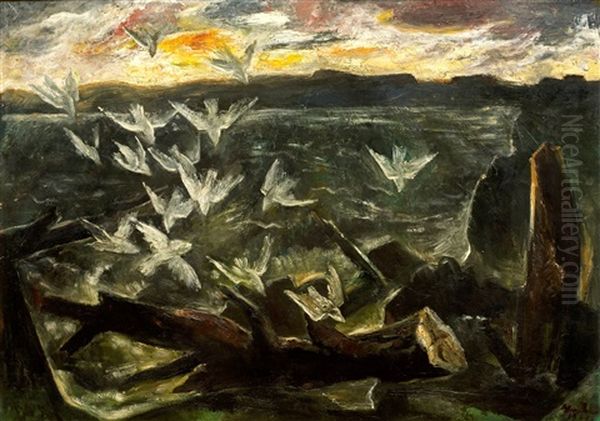 Sittande Aldre Man I Rod Drapering Oil Painting by Bror Julius Olsson Nordfeldt