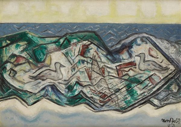 Diving Duck Oil Painting by Bror Julius Olsson Nordfeldt