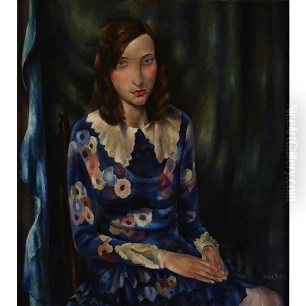 Girl In Blue Dress Oil Painting by Bror Julius Olsson Nordfeldt