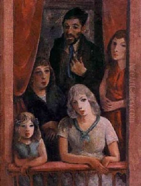 Family Of Five Viewing Show From Balcony Oil Painting by Bror Julius Olsson Nordfeldt