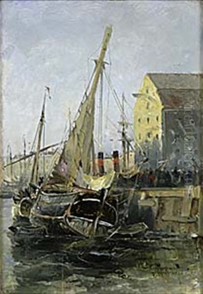 Hamnbild Oil Painting by Adolf Nordling