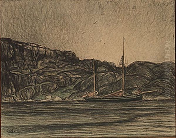 Klippvagg I Ravinen Oil Painting by Karl Nordstroem