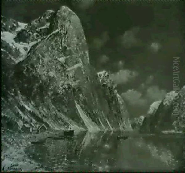 Sonniger Vorfruhlingstag In Einem Norwegischen Fjord        (nordfjord?) Oil Painting by Adelsteen Normann