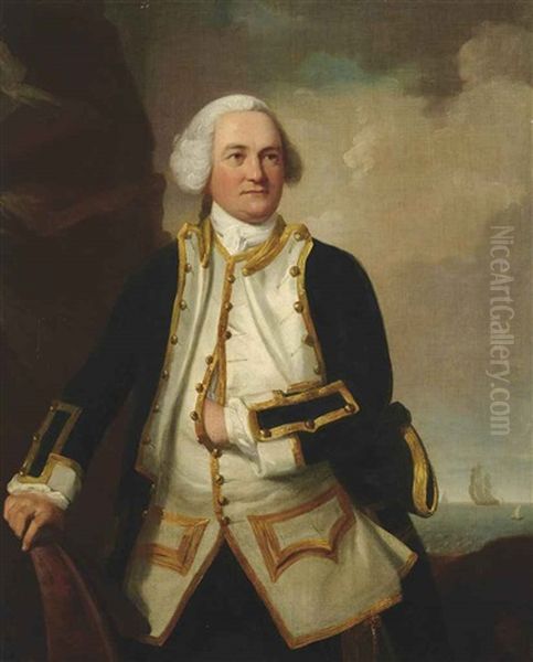 Portrait Of Admiral Samuel Graves (1713-1787), Three-quarter-length, In Naval Dress, His Right Hand Resting On An Anchor Oil Painting by James (Thomas J.) Northcote