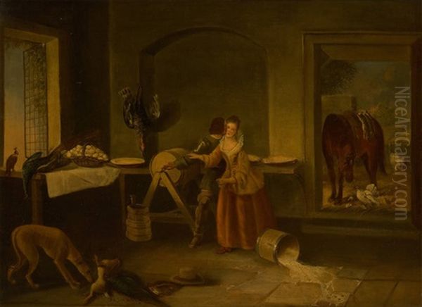Un Moment D'inattention Oil Painting by David Emile Joseph de Noter