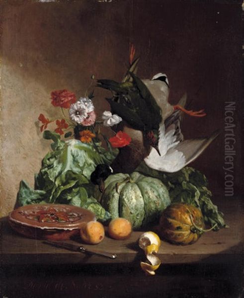 Fruit, Flowers And Game Oil Painting by David Emile Joseph de Noter