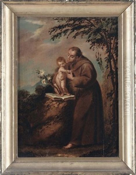 San Giuseppe E Il Bambin Gesu; San Francesco E Il Bambin Gesu (2 Works) Oil Painting by Giuseppe Nuvolone