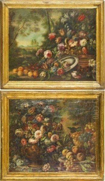 Blomsterstilleben (pair) Oil Painting by Mario Nuzzi Mario Dei Fiori