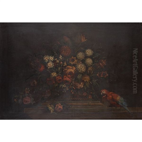 Still Life With Flowers And A Parrot Oil Painting by Mario Nuzzi