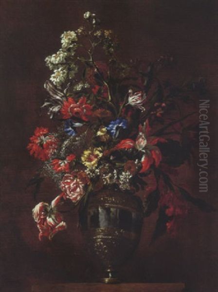 Vase De Fleurs Sur Un Entablement Oil Painting by Mario Nuzzi