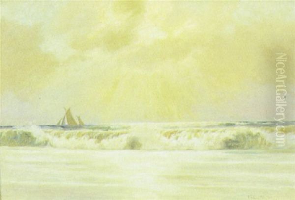 Marine Med Sejlskib Og Braending Oil Painting by Poul Friis Nybo