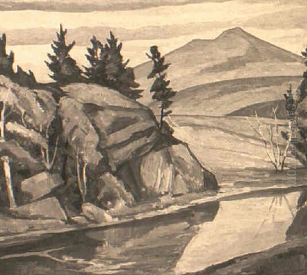 Winooski River-camel's Hump Oil Painting by Edgar Hewitt Nye