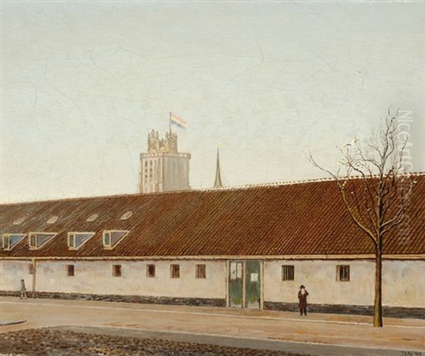 Barracks With A View Of The Tower Of Dordrecht Oil Painting by Dirk Nyland
